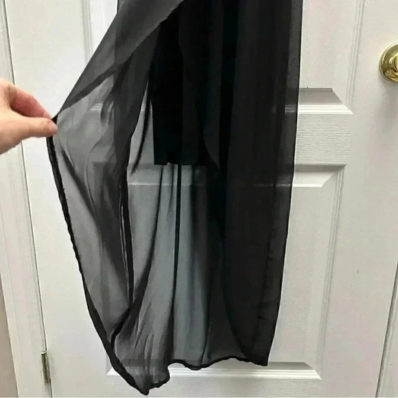 Smart Set Midi Maxi Dress Black Sheer Flowy High Low Wrap Front Asymmetric XS - Picture 8 of 16